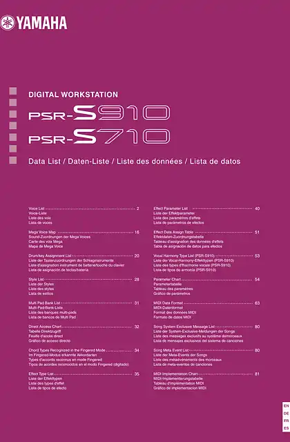 yamaha雅马哈PSR-S910_PSR-S710 Data List